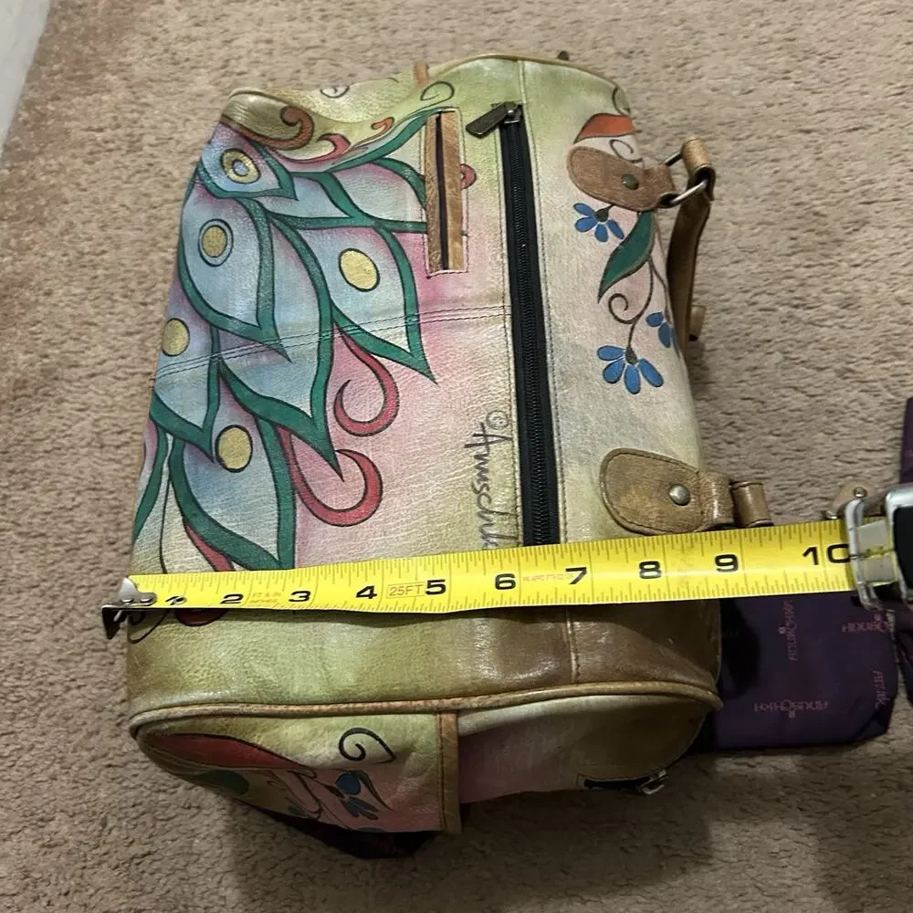 Anuschka Hand Painted Satchel Peacock Leather With Pouches *Blemishes